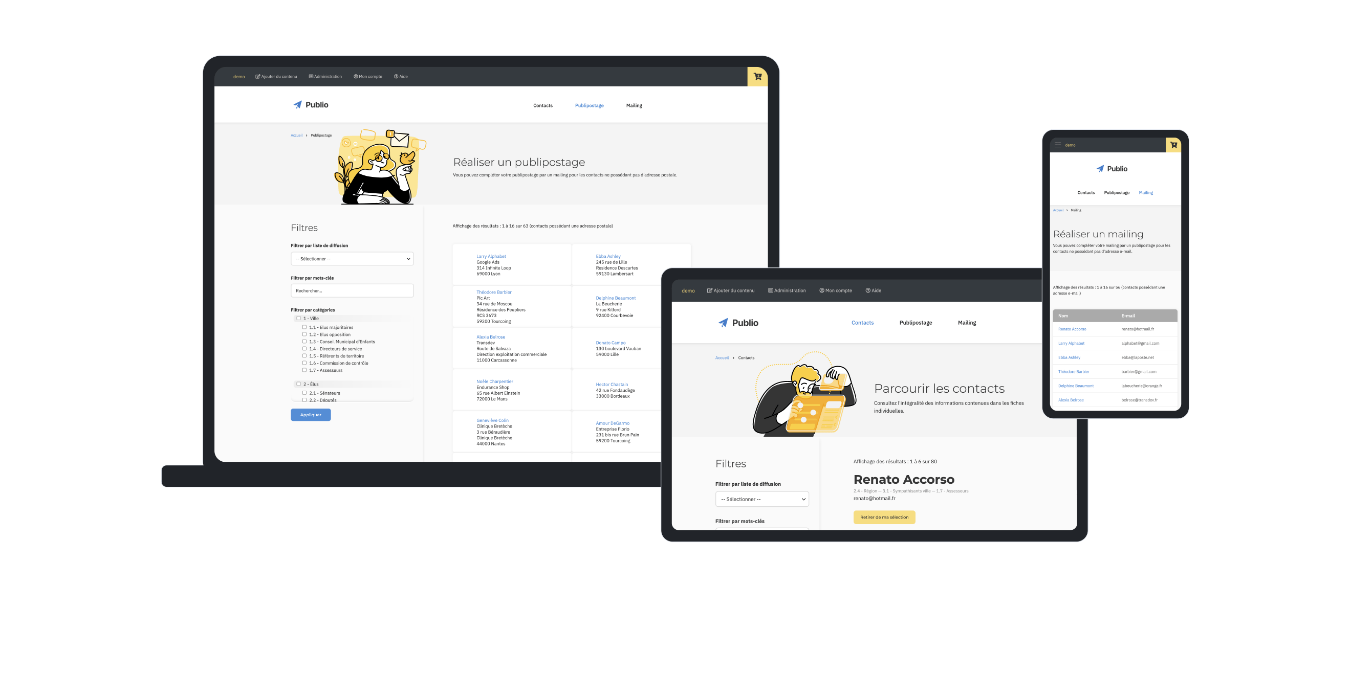 parcourir les contacts, réaliser un publipostage, réaliser un mailing
